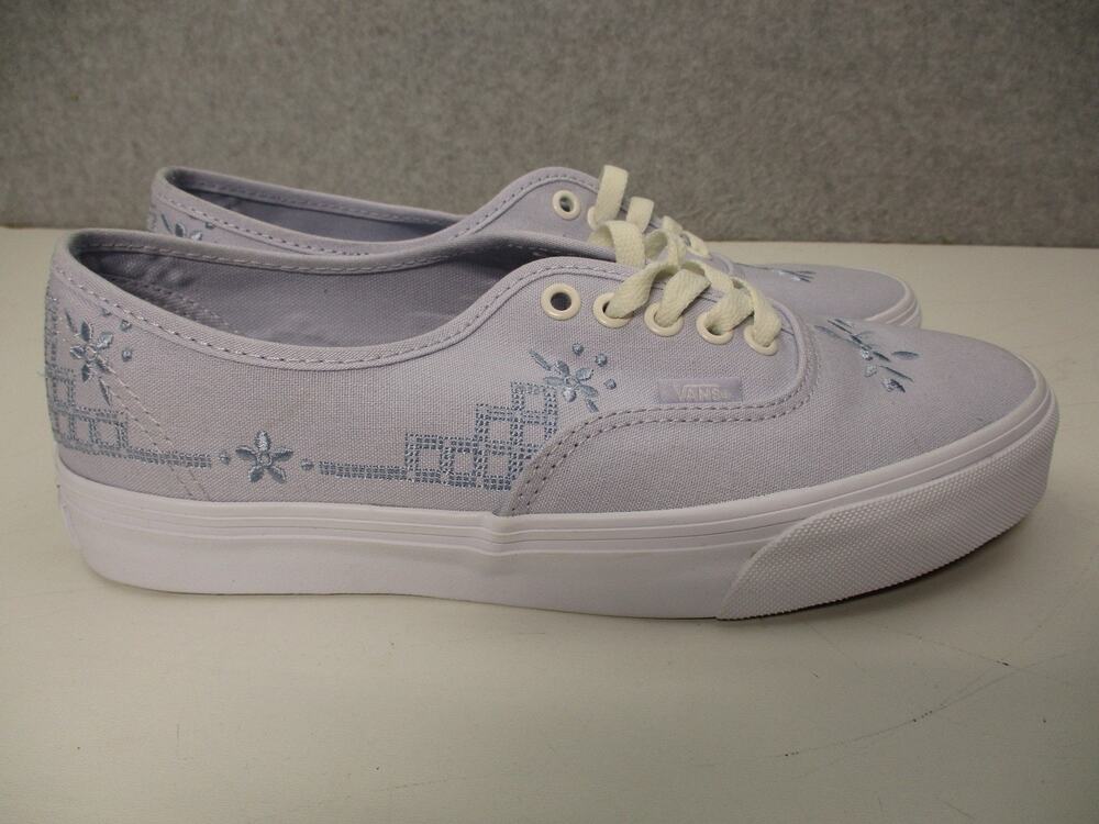 Vans Shoes Womens Sz 9.5 Embroidered Floral Canvas Low Authentic Skate Blue